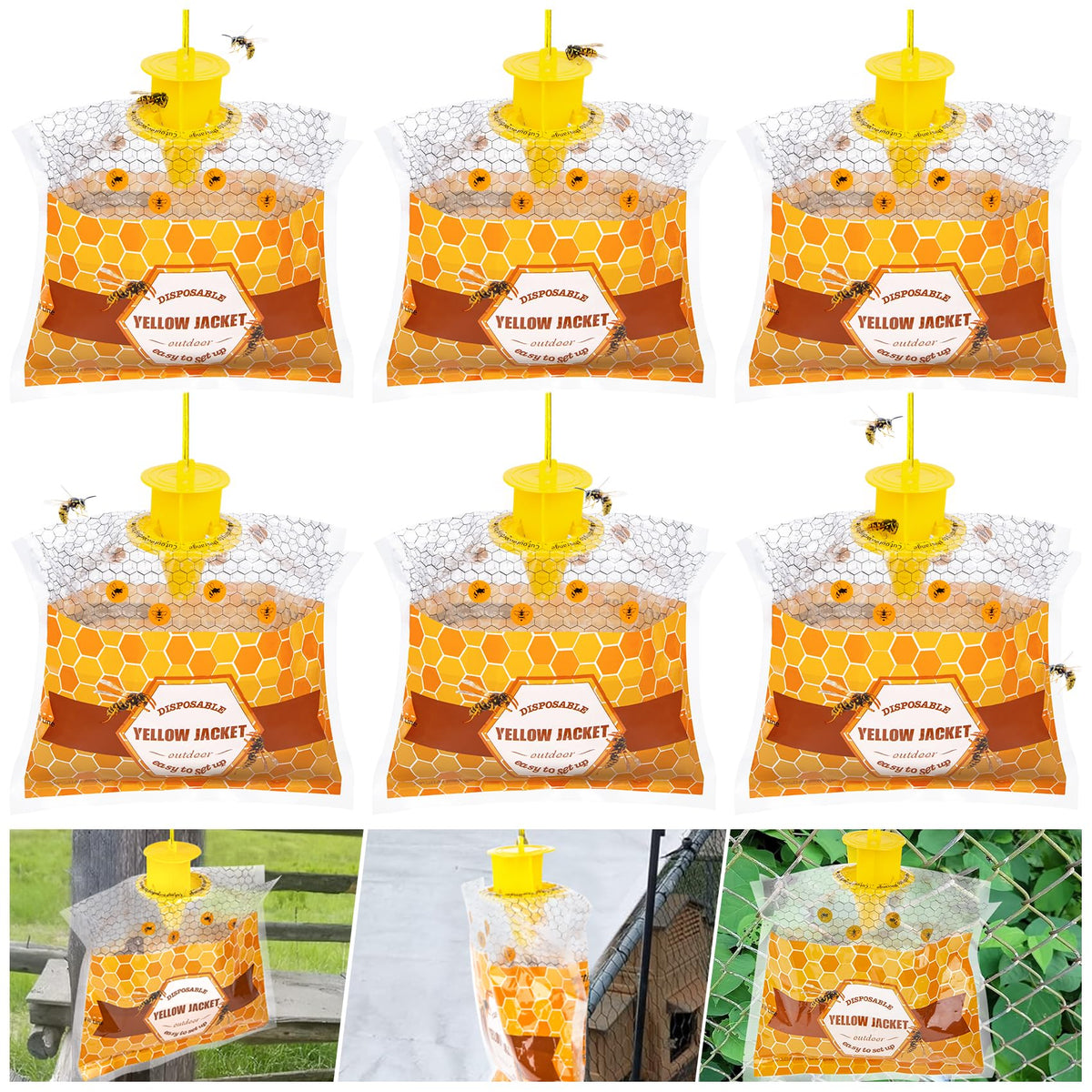 Stingmon 6-pack outdoor wasp traps ready for yard use and patio protection.