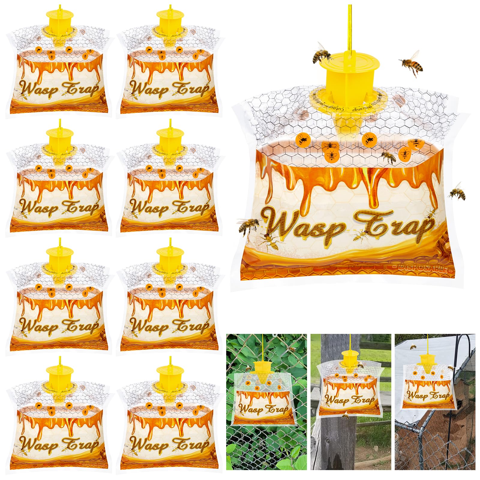 Stingmon 8-pack wasp traps ready for outdoor hanging to protect gardens.