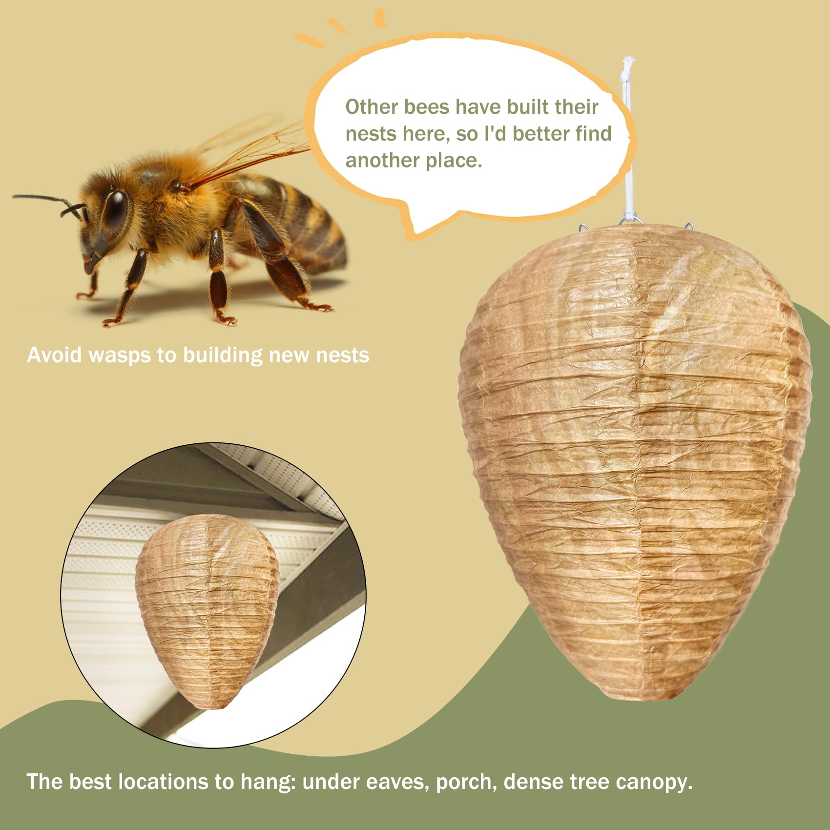 Stingmon hornet nest decoy for outdoor use protects patio gatherings.