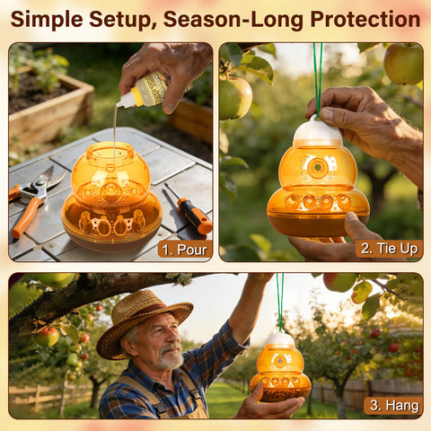 Stingmon hornet trap with hanging lanyard for safe outdoor use