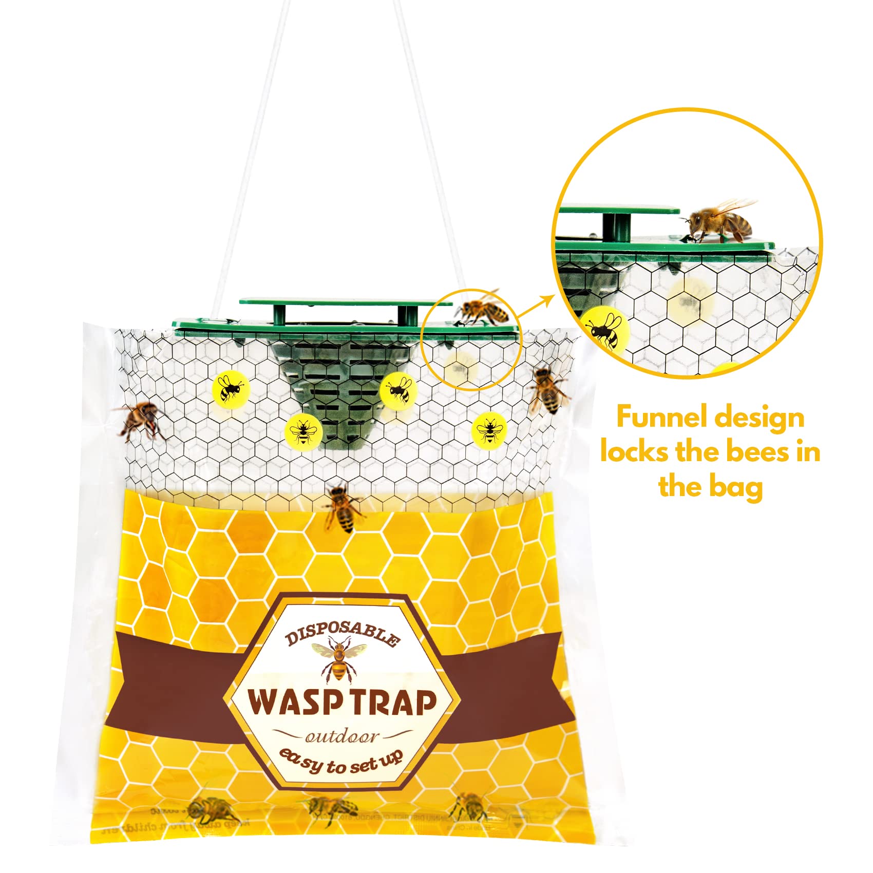 Stingmon outdoor hanging wasp traps with ties, easy to place on fences or branches.
