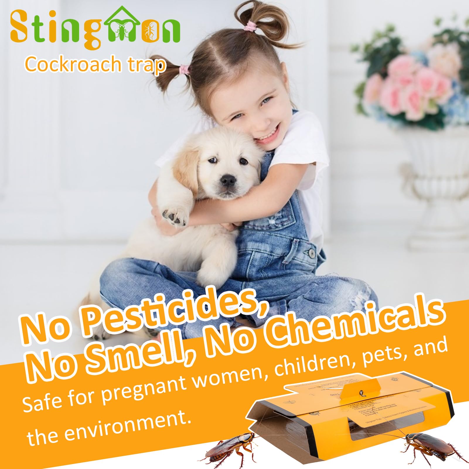 Stingmon roach traps pet-safe design suitable for living room corners.