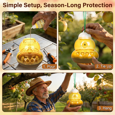 Stingmon wasp trap bottom design prevents leaks and simplifies cleaning