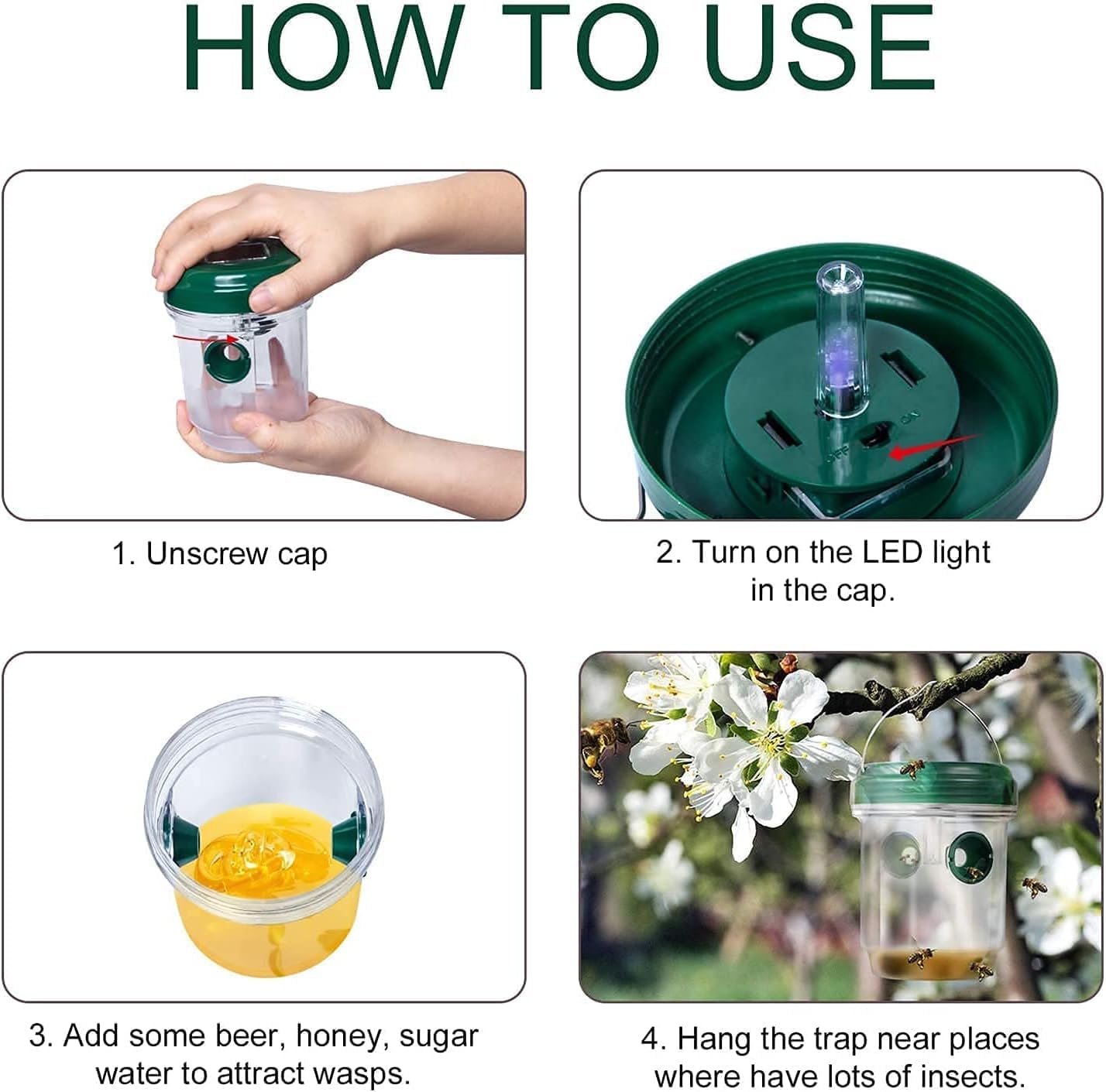 Stingmon wasp trap color options in green, orange, and yellow for outdoor styling.