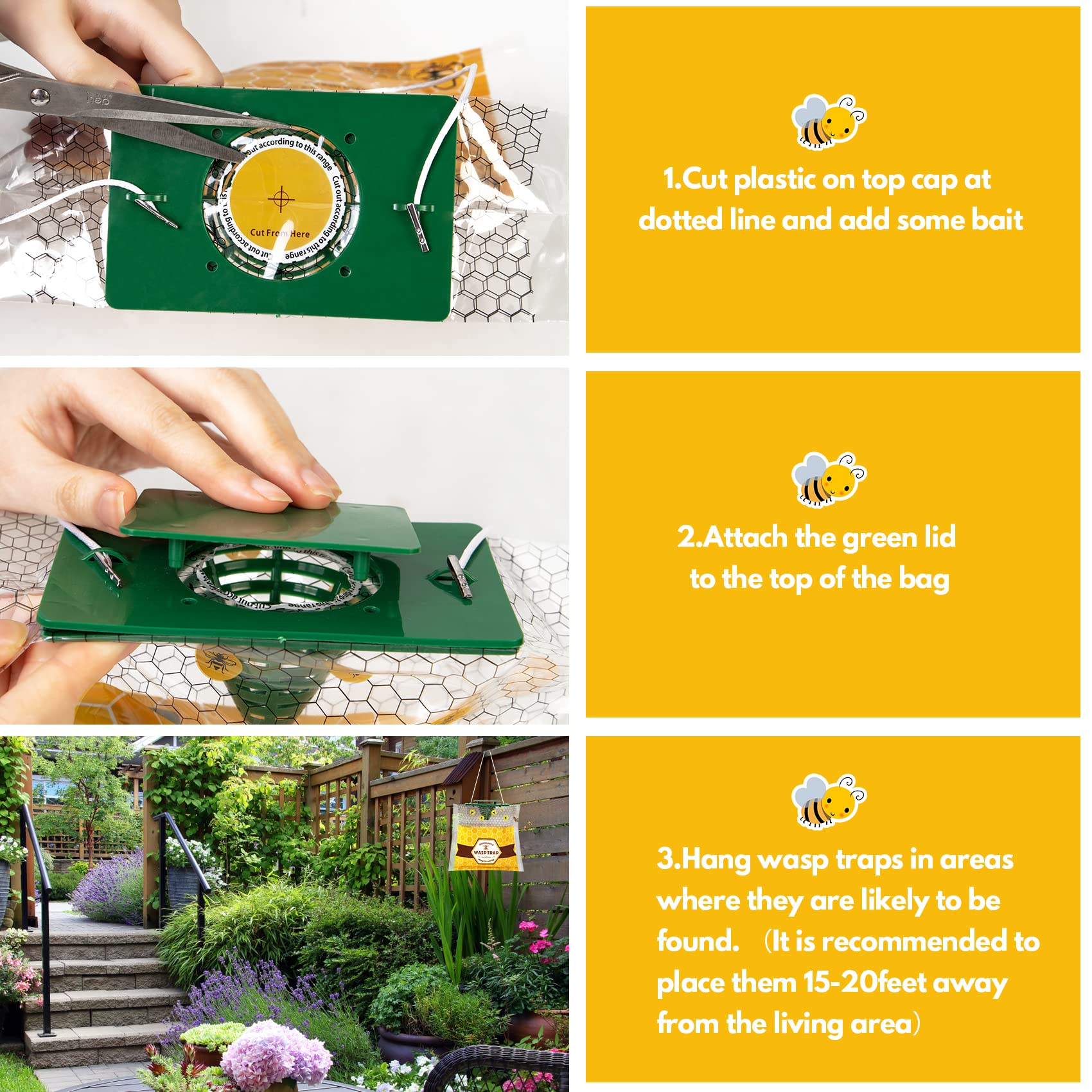 Stingmon wasp traps with honey or wine bait options for better attraction.