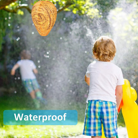 Stingmon weatherproof nest decoy resists rain for year-round pest deterrence.