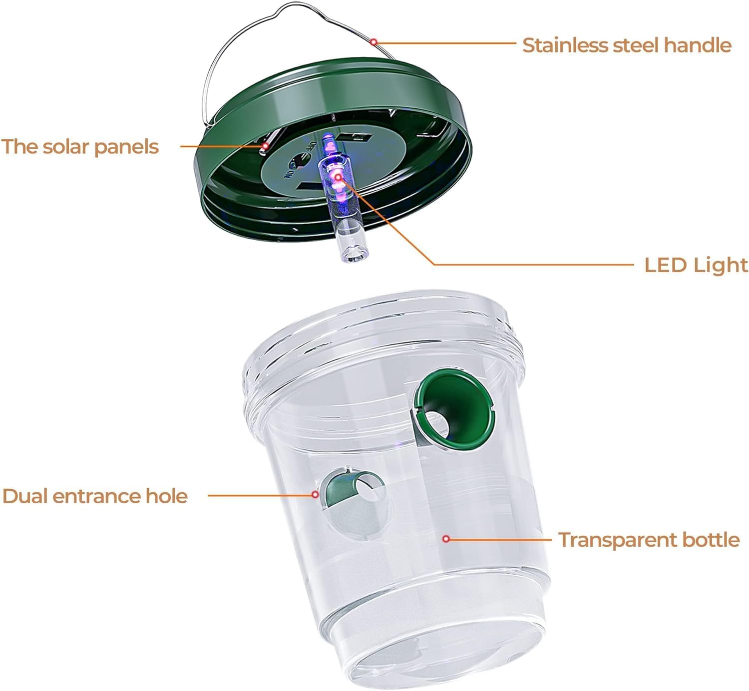 Stingmon yellow jacket trap features blue UV light for night attraction.