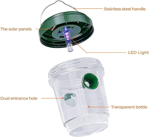 Stingmon yellow jacket trap features blue UV light for night attraction.