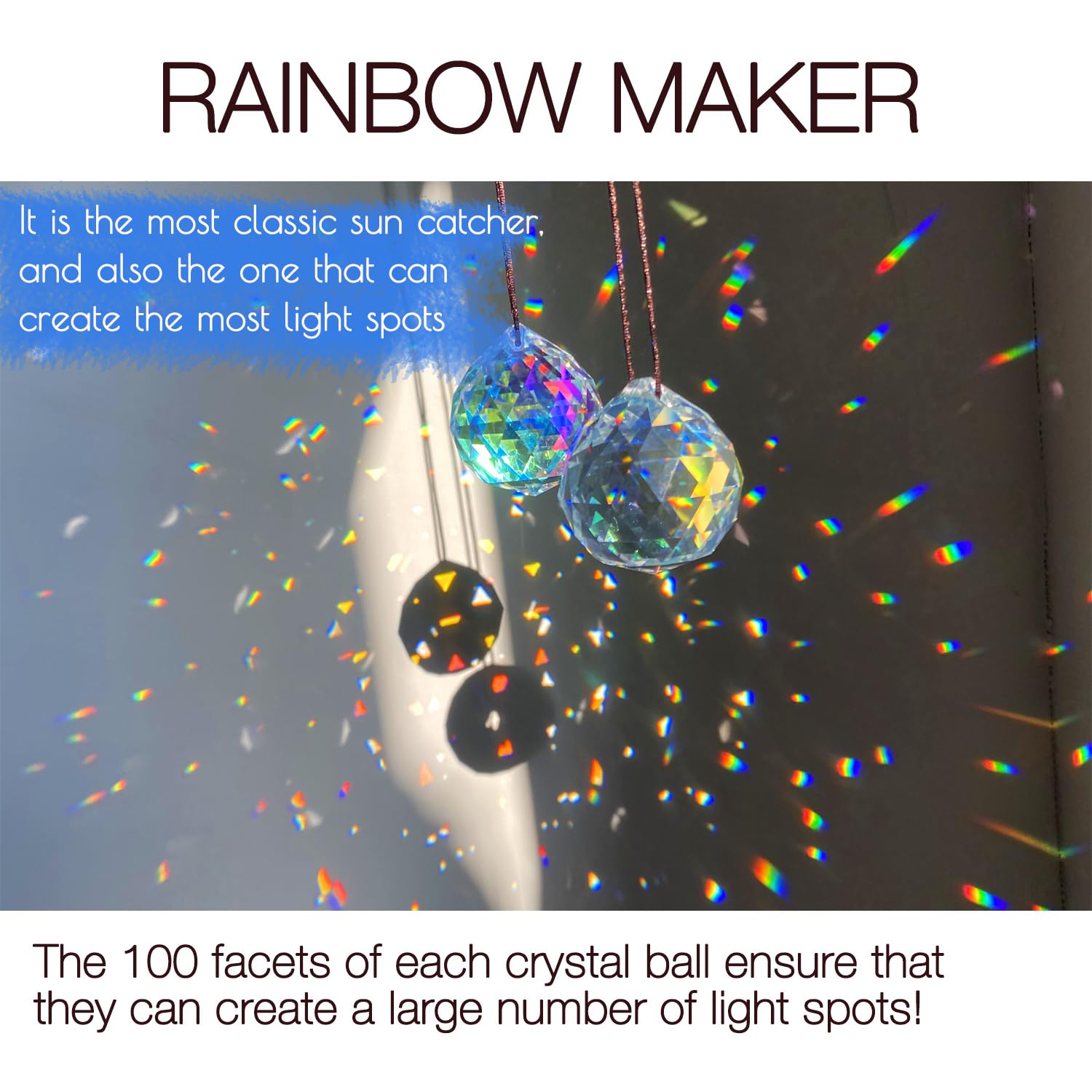 Stino ABColor crystal suncatcher on balcony with sparkling light effects
