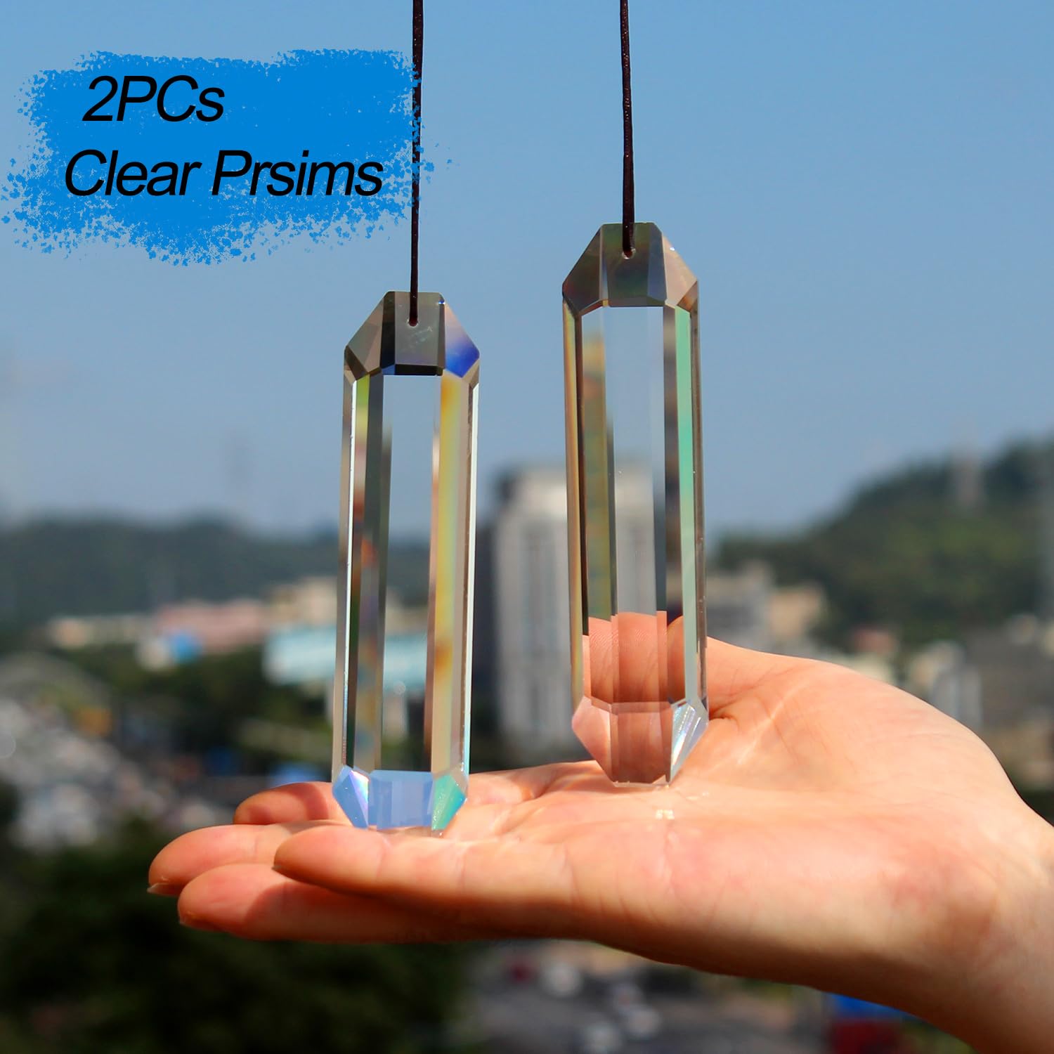 Stino rectangle prisms on a window, adding shimmer and color.