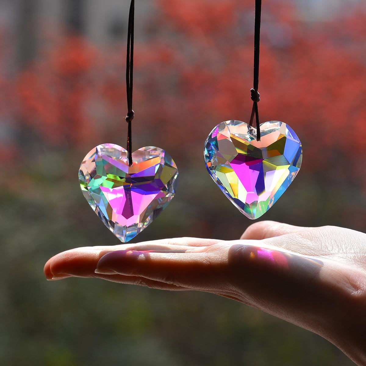 Stino two-piece geometry crystal sun catchers create vivid rainbows in sunny windows