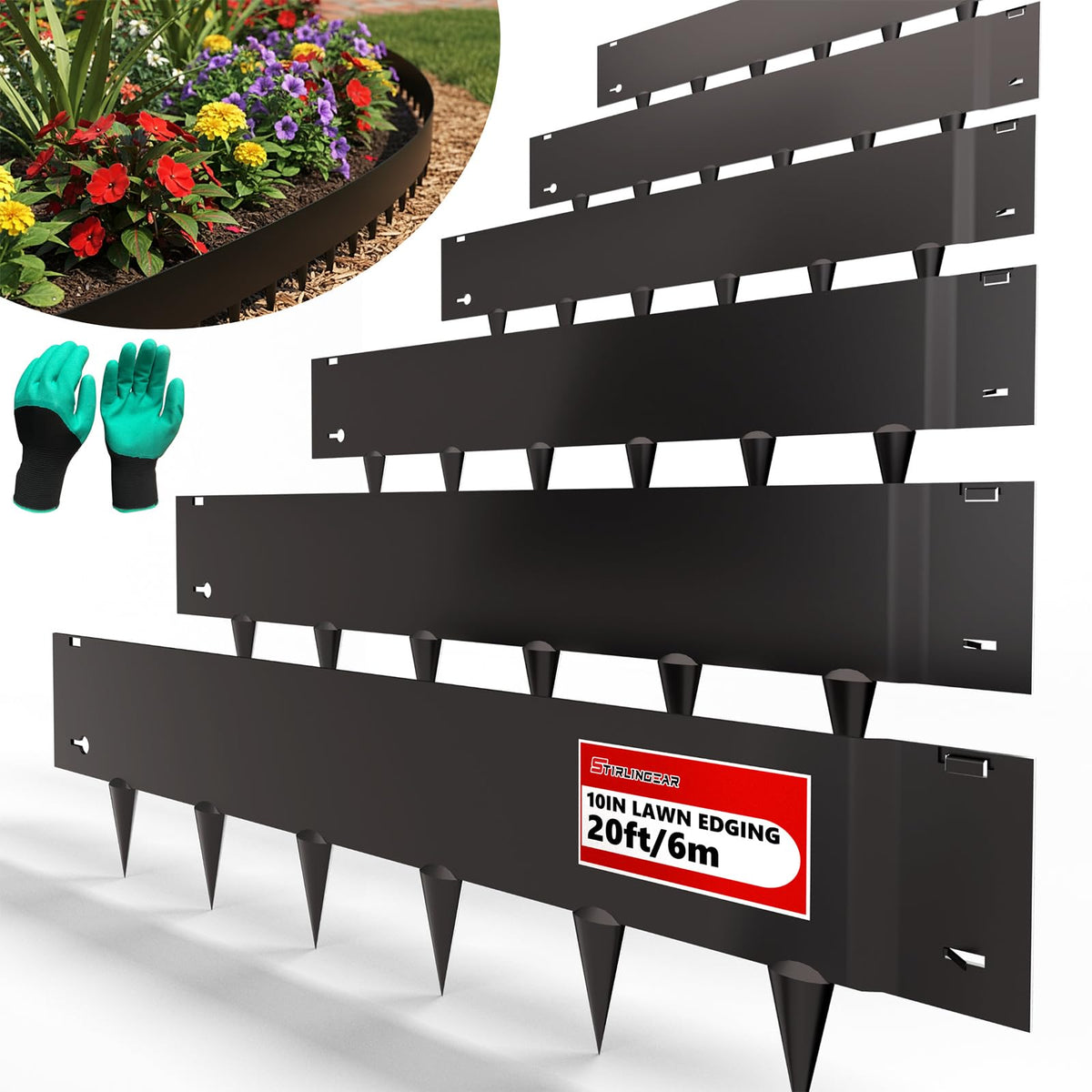 Stirlingear 40x10 panel edging provides a durable garden border for crisp lawn lines.