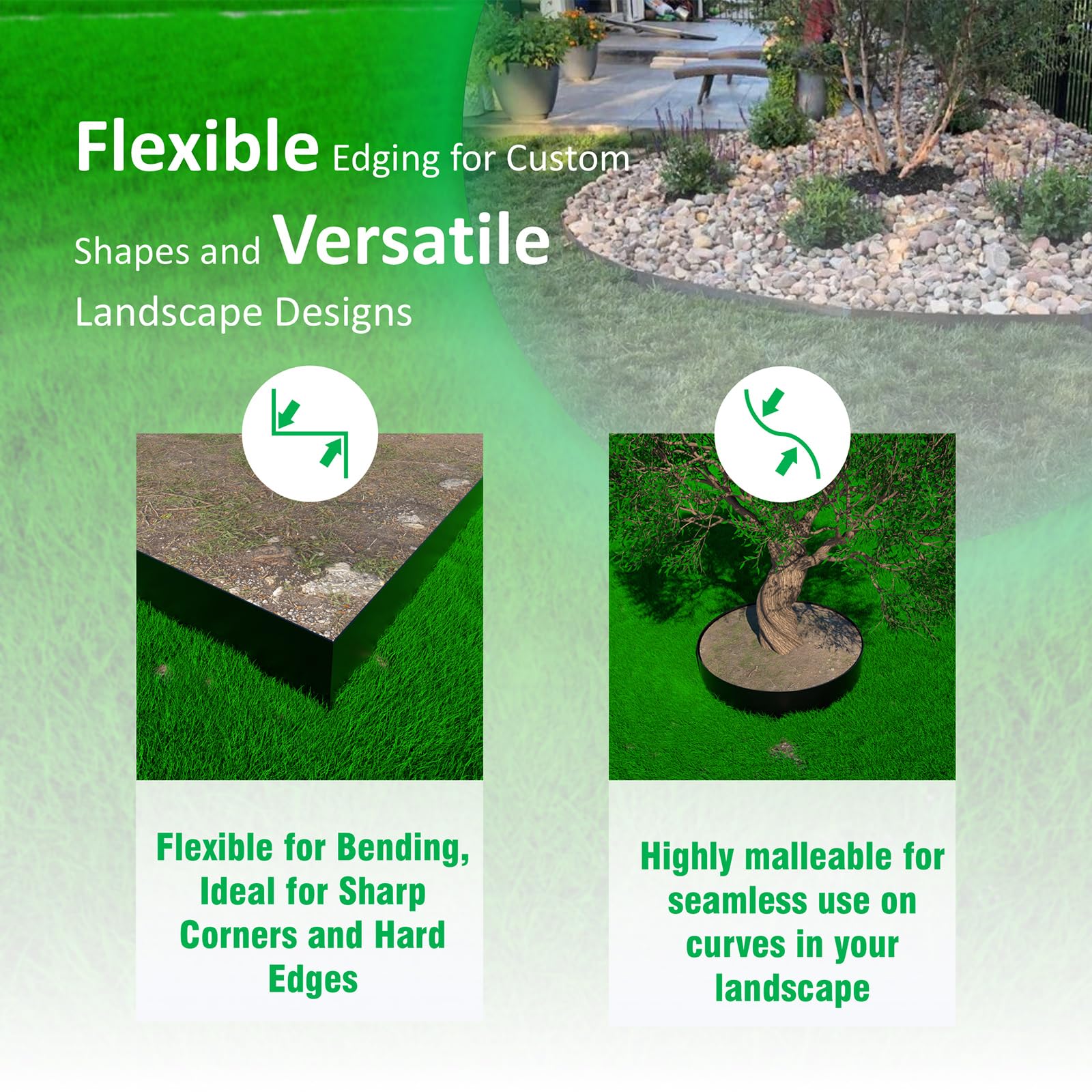 STIRLINGEAR black finish edging blends with modern landscapes.