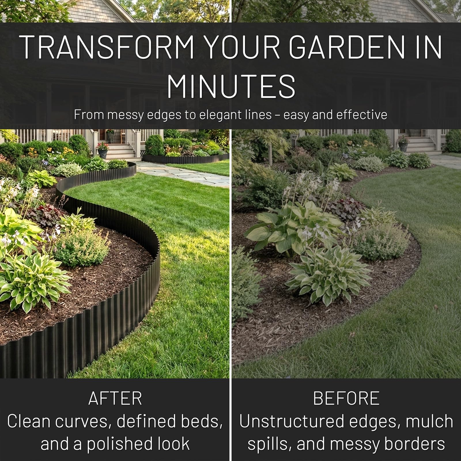 Stirlingear border for flower beds and pathways defines edges with crisp lines.