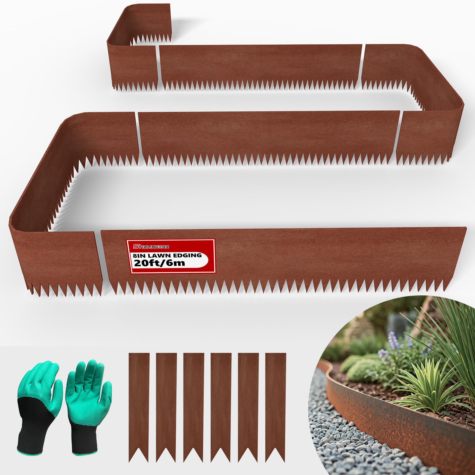 STIRLINGEAR cor-ten edging with rust finish for durable lawn borders