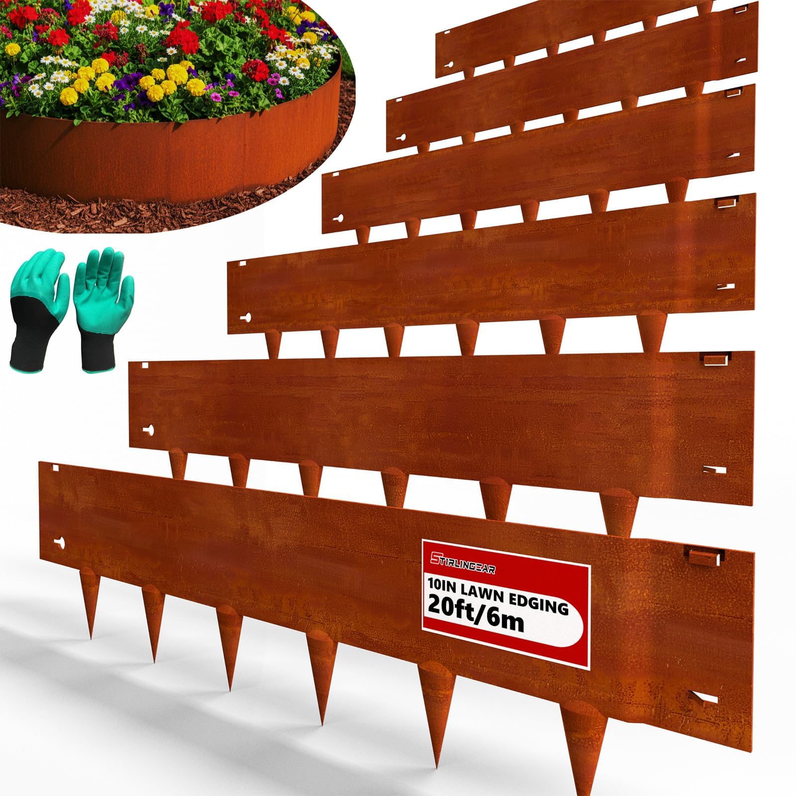 Stirlingear corten steel edging, 40x10, durable lawn and flower bed border.
