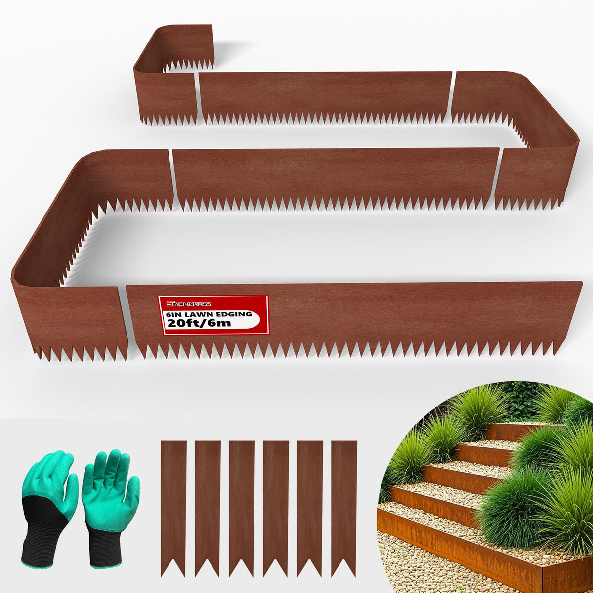 Stirlingear corten steel landscape edging 6-pack for durable borders