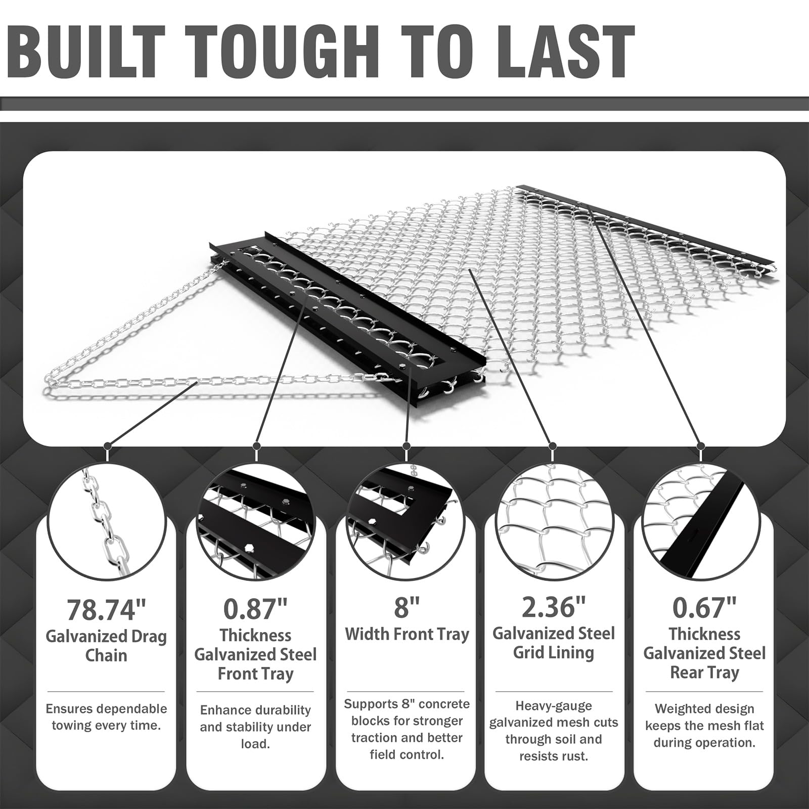 STIRLINGEAR drag harrow with lock nuts to keep tow setup secure