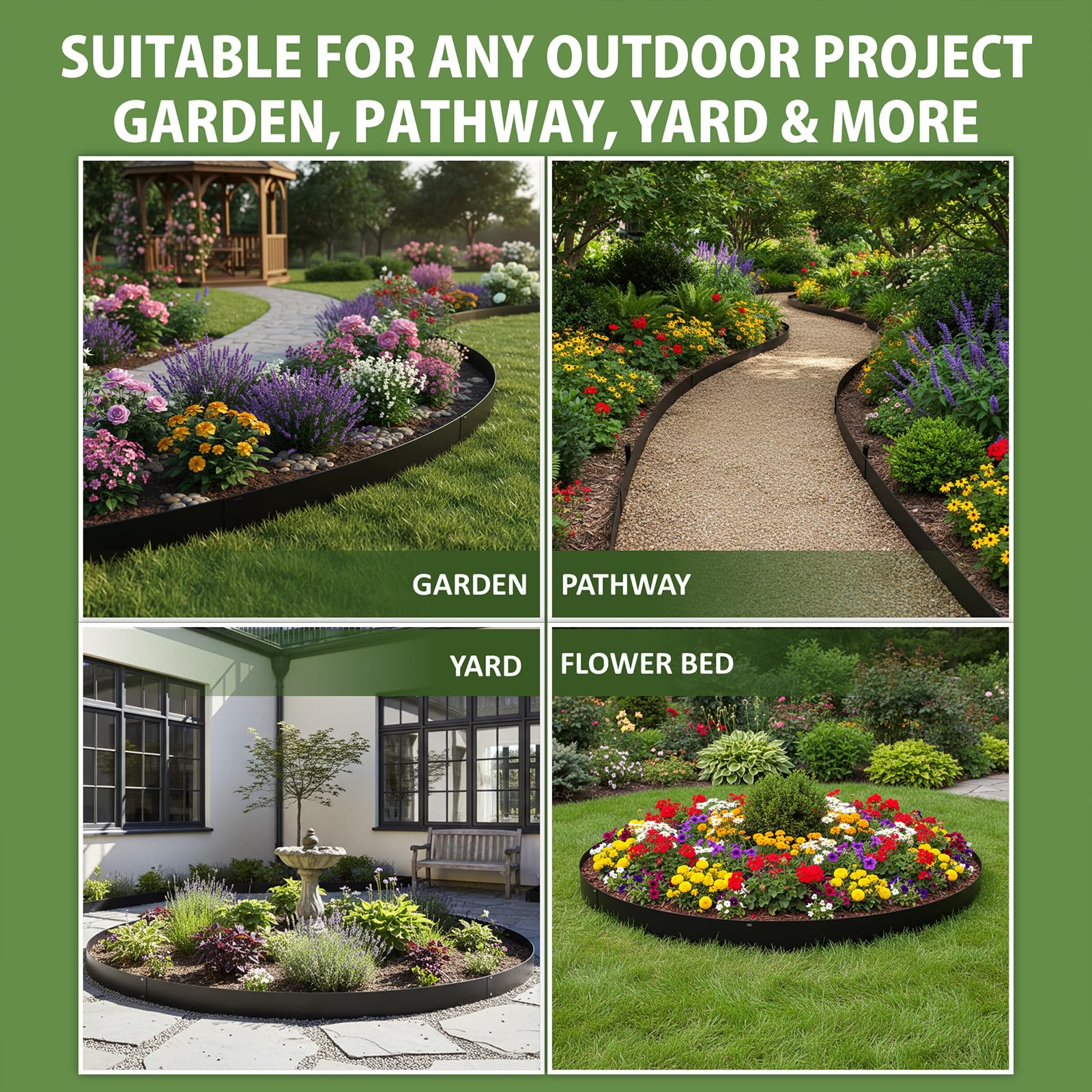 Stirlingear durable metal edge enhances lawn edges and flower beds across seasons.