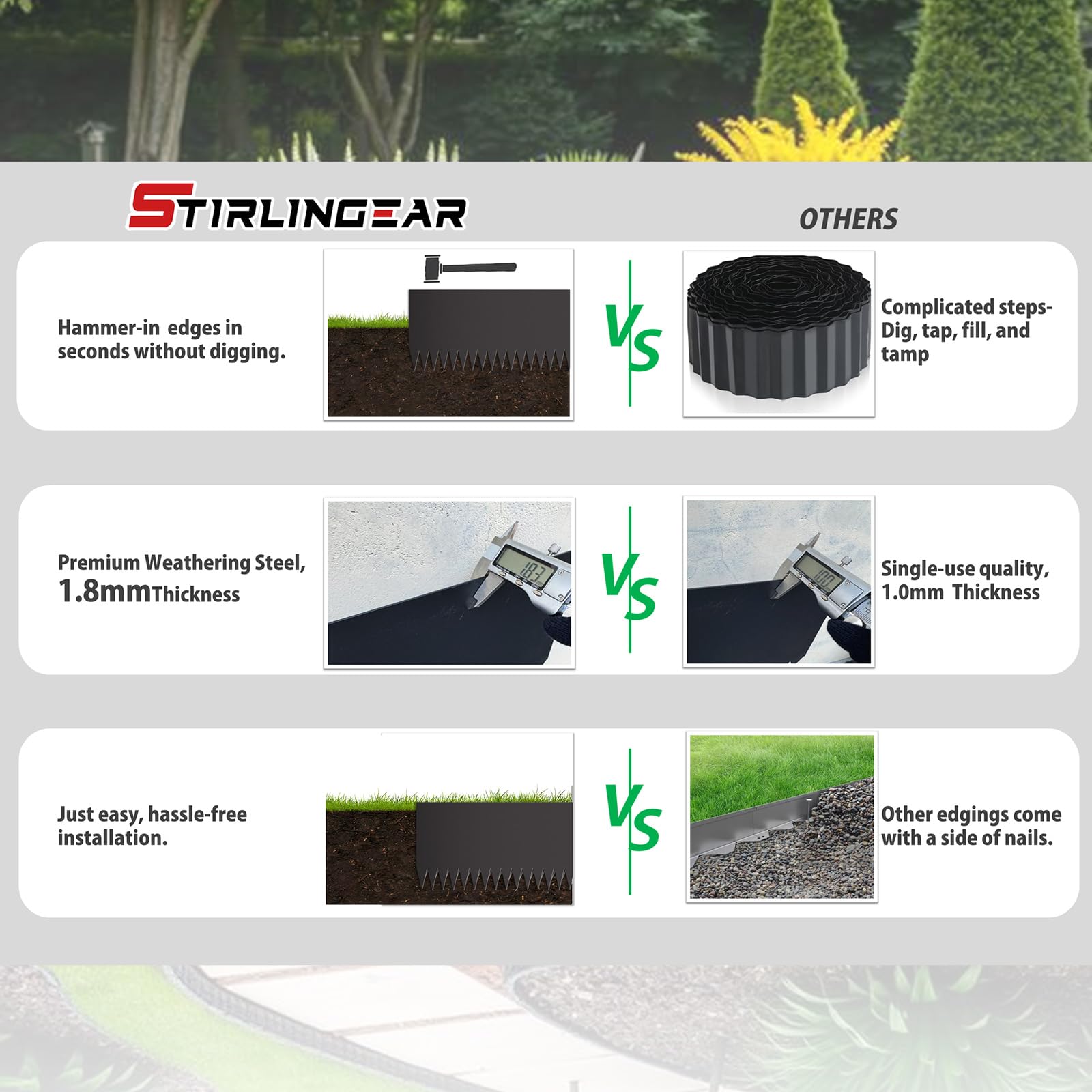 STIRLINGEAR flexible, bendable edging adapts to curves with reliable form