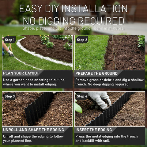 Stirlingear flexible edging follows curves around flower beds for creative layouts.