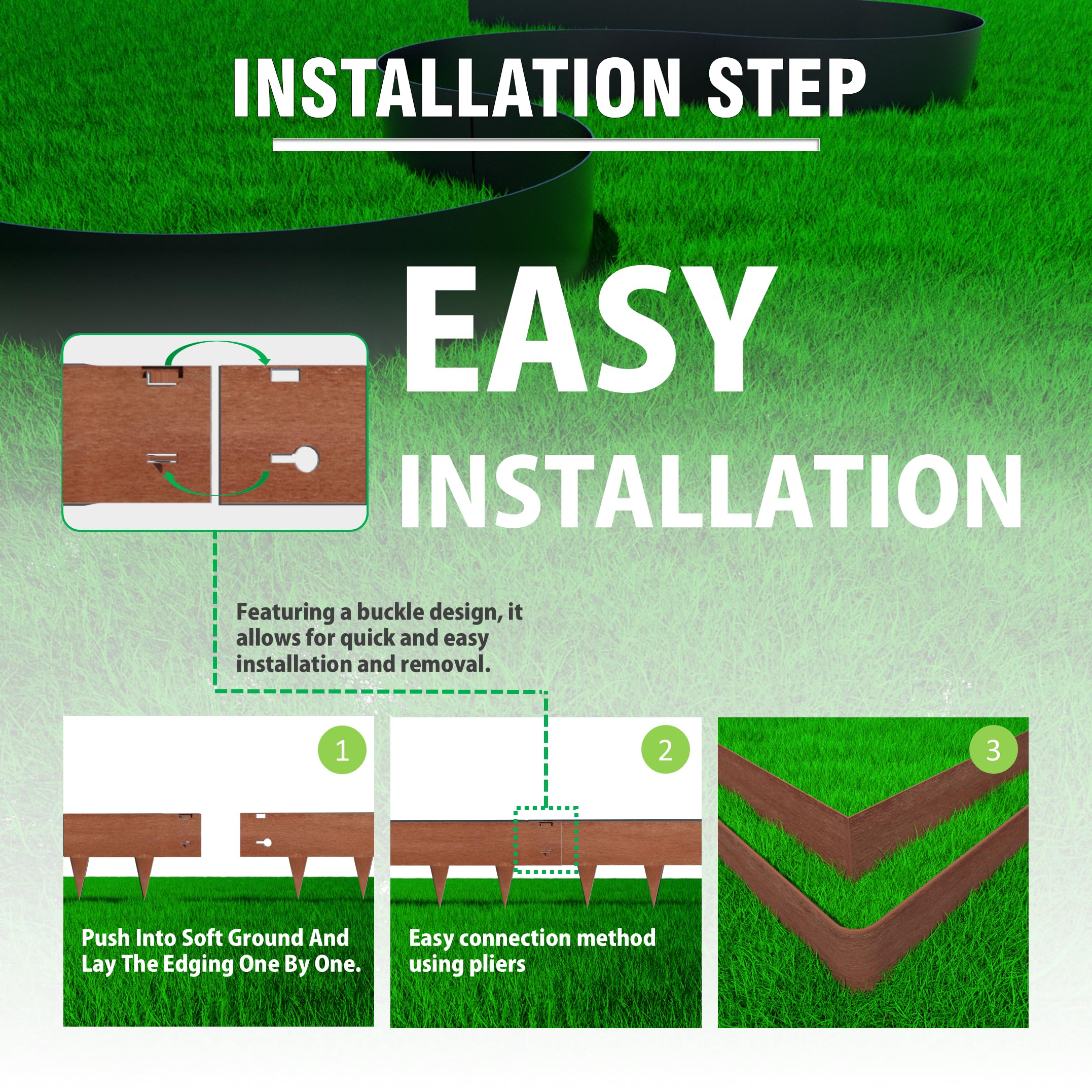 Stirlingear flexible edging follows curves for long-lasting lawn borders.