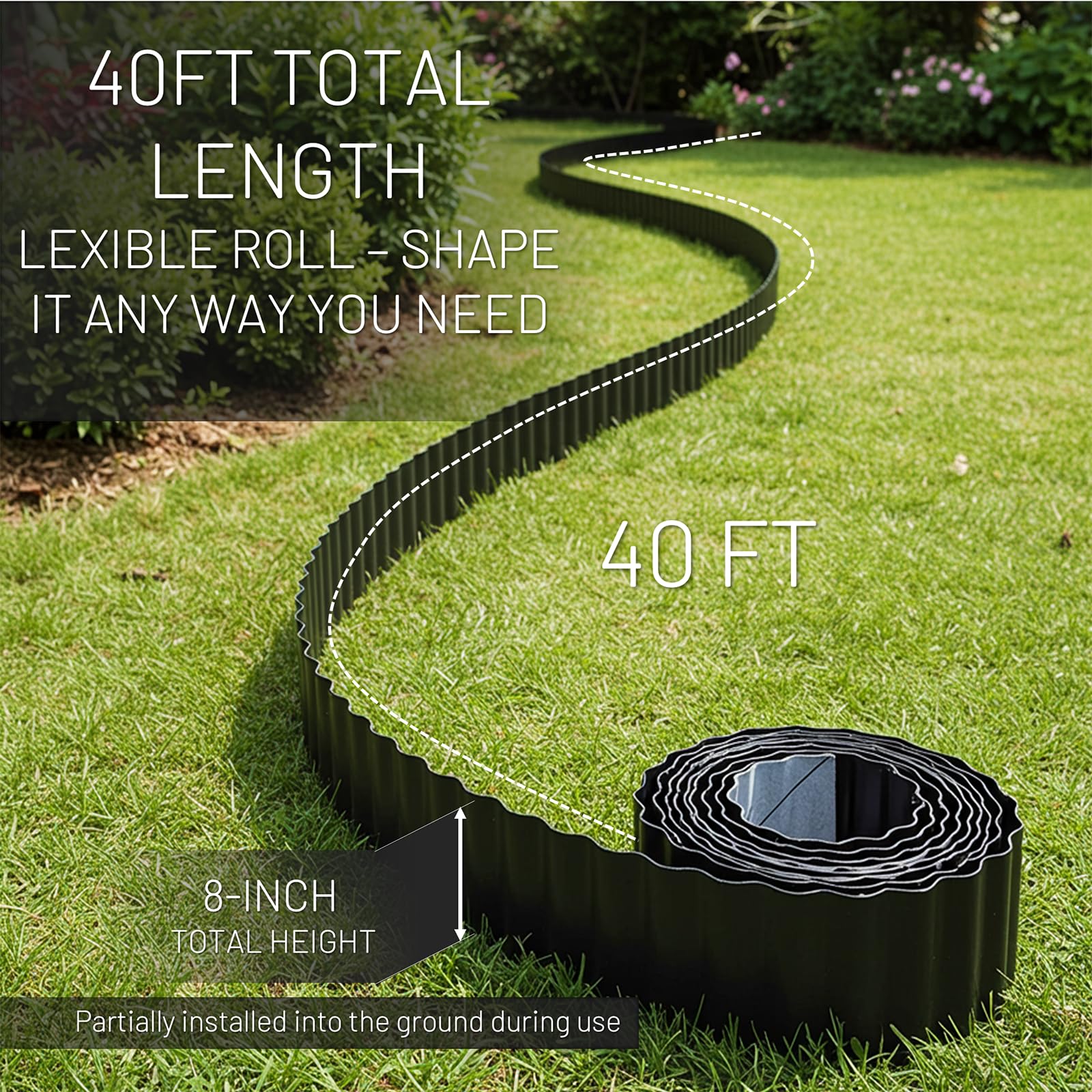 Stirlingear galvanized steel edging closeup highlights rugged corrugation for long-lasting borders.