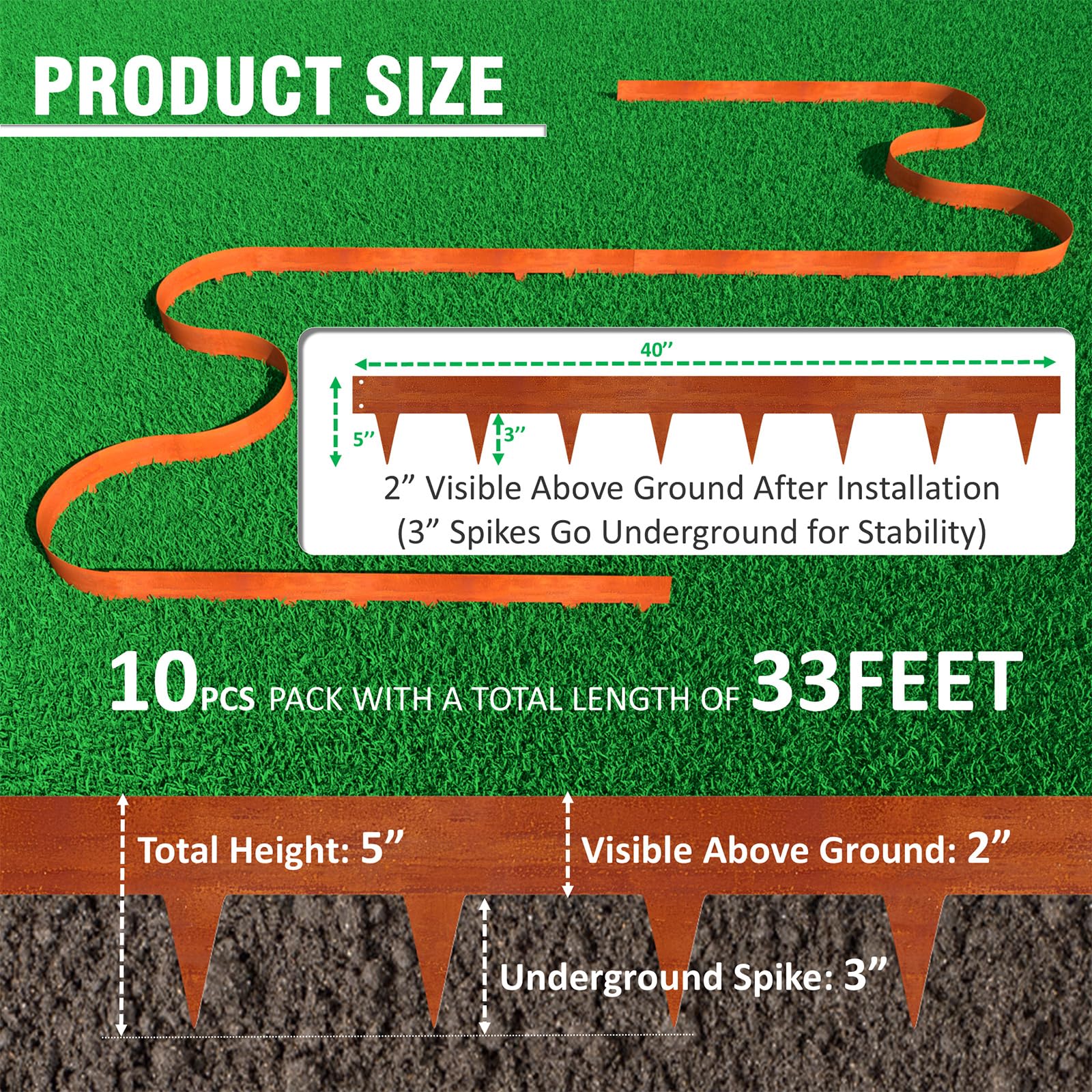 STIRLINGEAR edging with 11 stakes anchors securely for durable edges