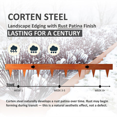 STIRLINGEAR rust patina finish blends with outdoor spaces