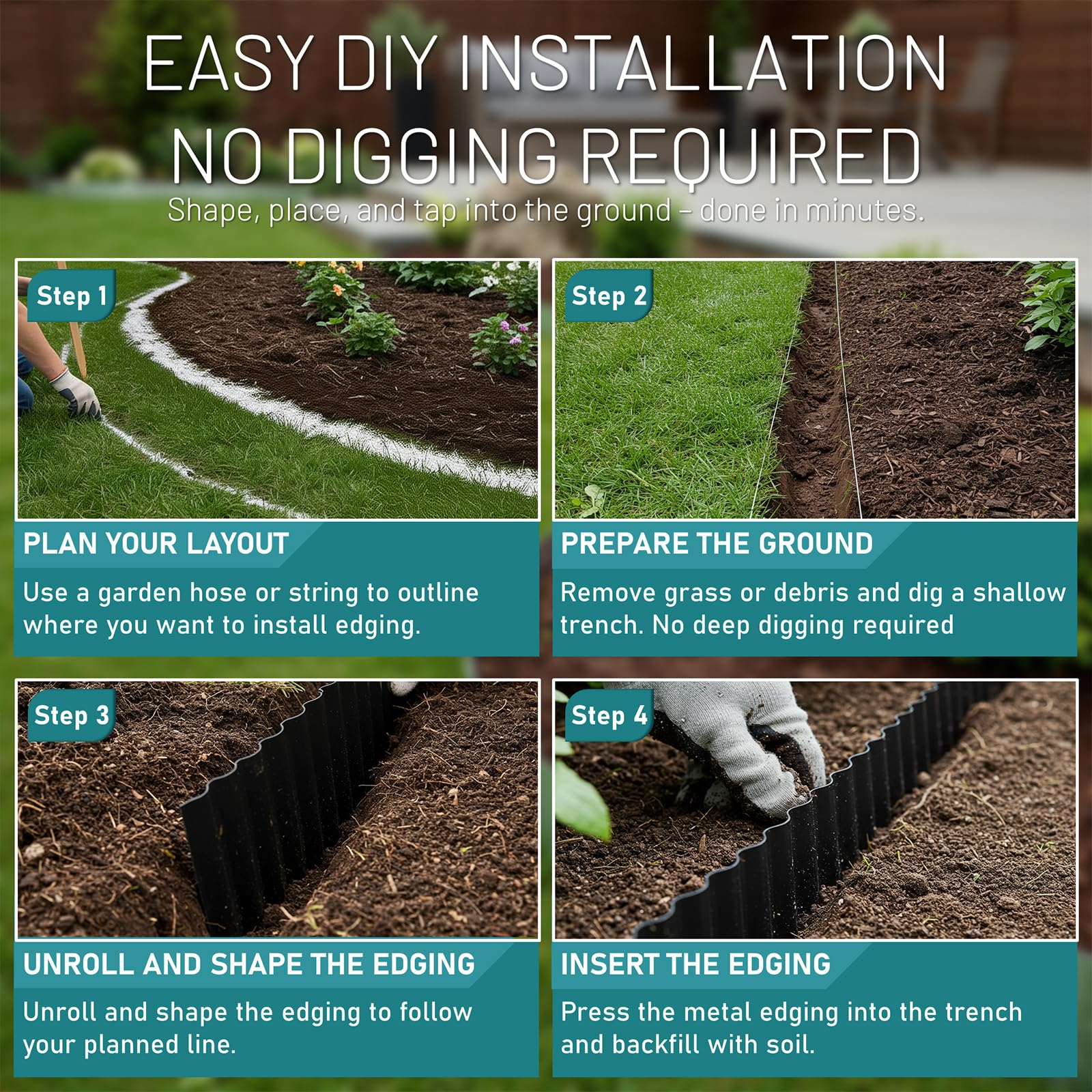STIRLINGEAR rustproof border shown in a modern lawn edge close up.