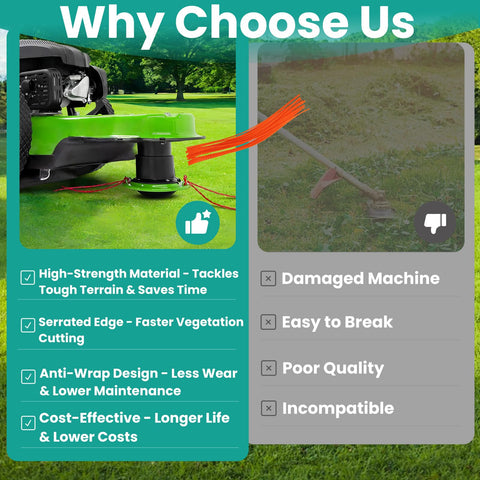 Stitokg anti-tangle design reduces snags during mowing sessions.