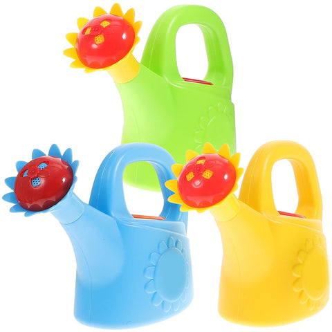 STOBOK three-piece kids watering can set with chicken design for shared outdoor play.