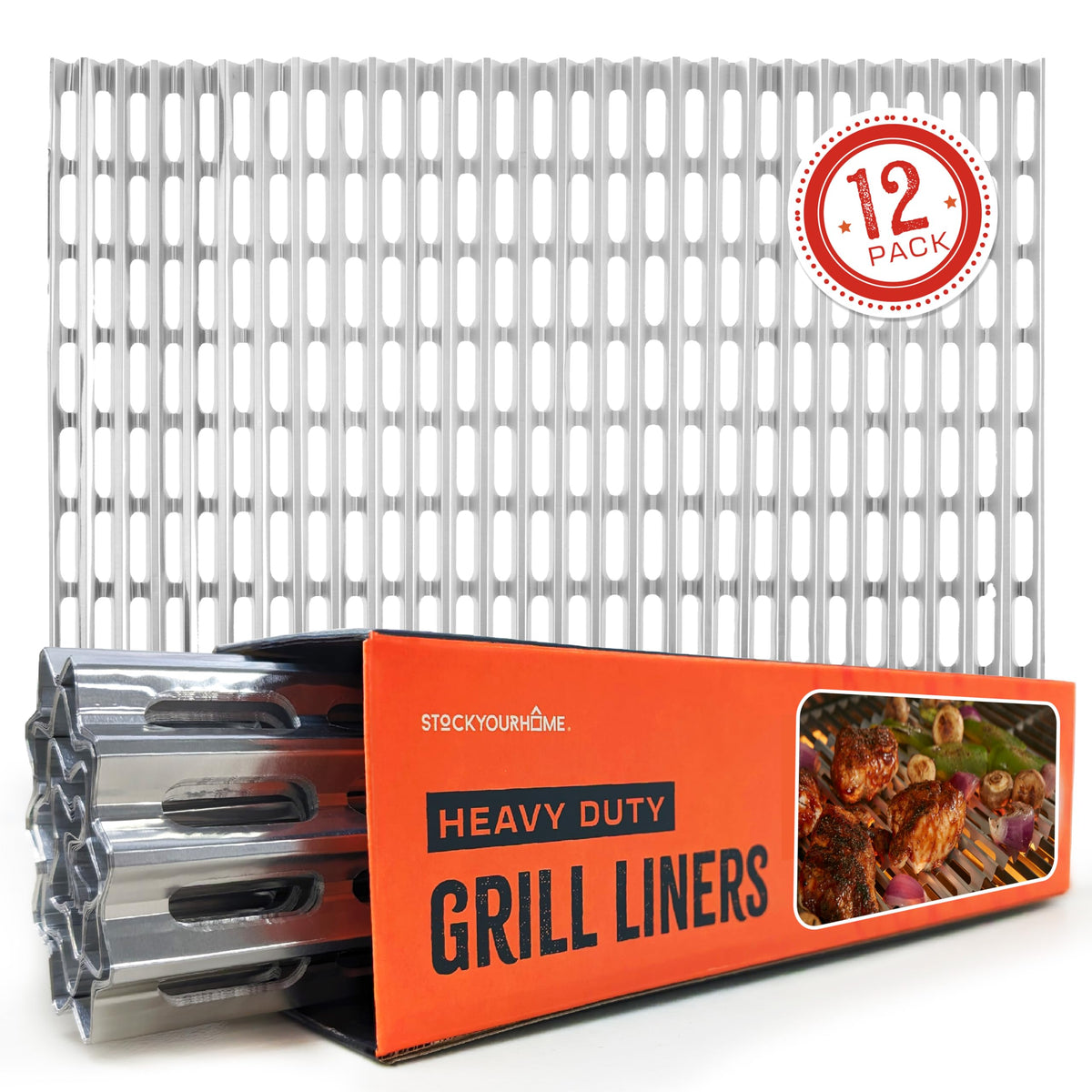 Stock Your Home grill liners 12-pack on a hot grill protect the grate and preserve flavor