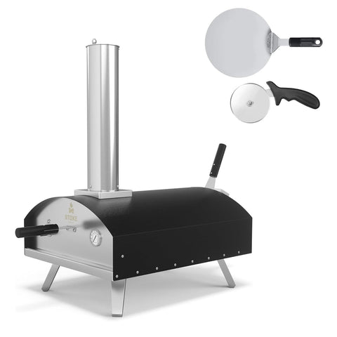 Stoke 13-inch outdoor pizza oven in stainless steel for backyard cooking and crispy crust.