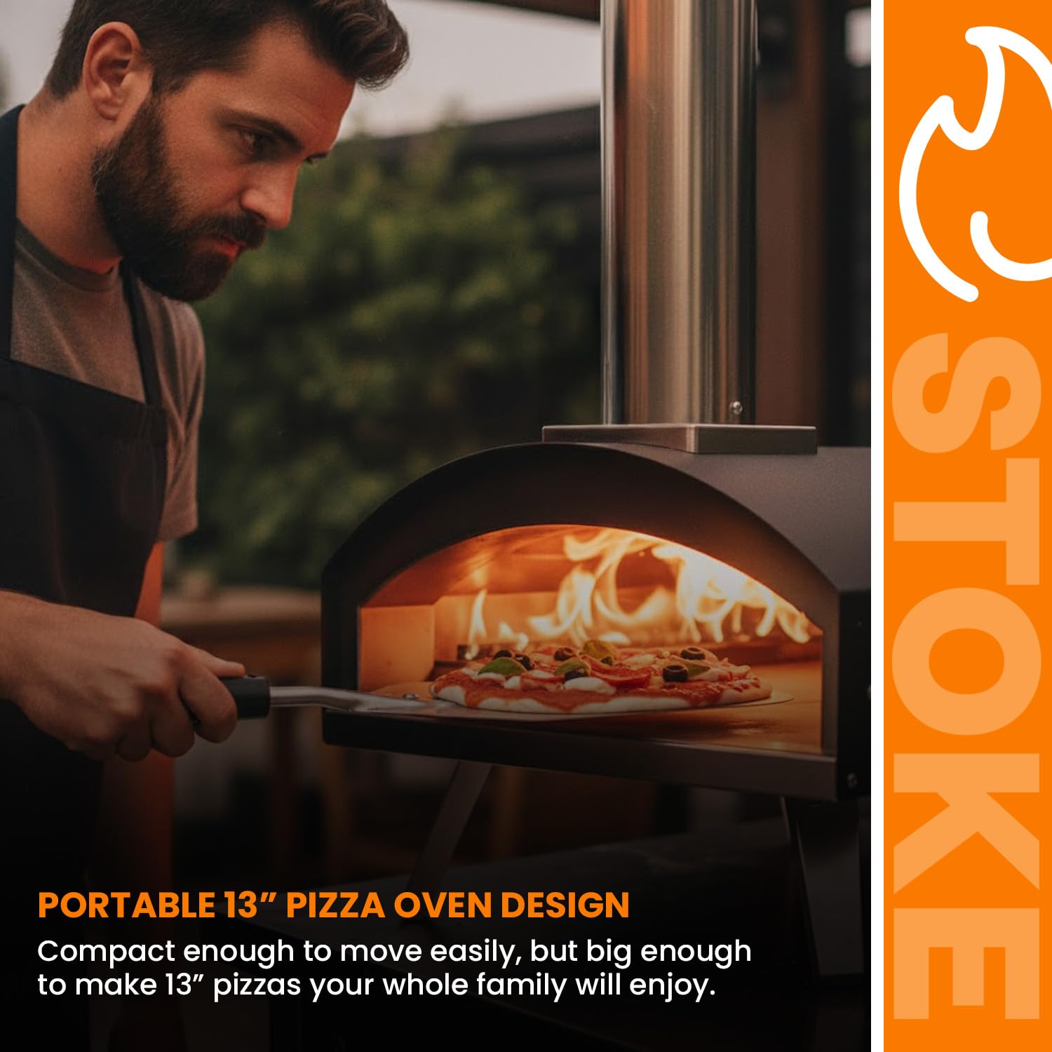 Stoke weatherproof cover protects the oven from the elements.