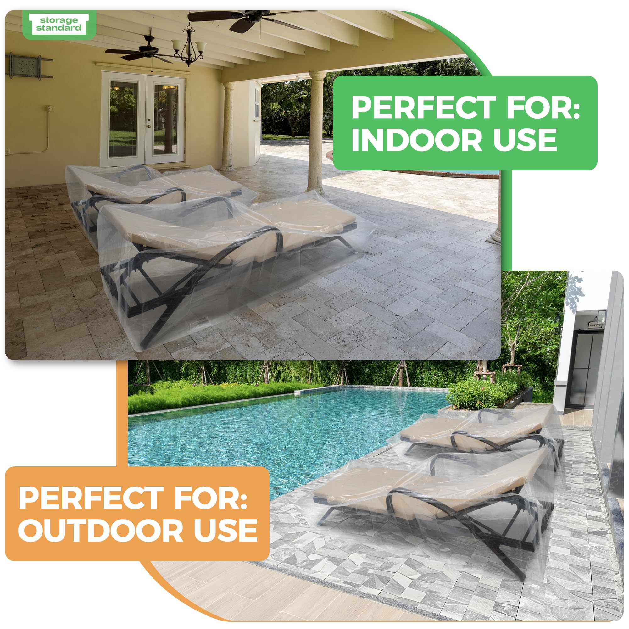 Storage Standard transparent sleeve helps organization of outdoor furniture.