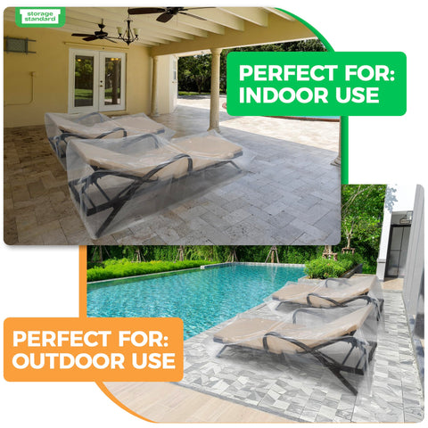 Storage Standard transparent sleeve helps organization of outdoor furniture.