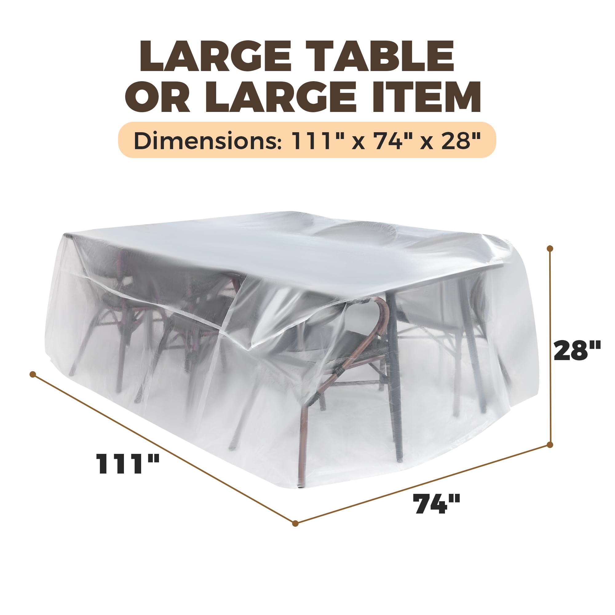Storage Standard clear table cover shows contents while shielding from stains.