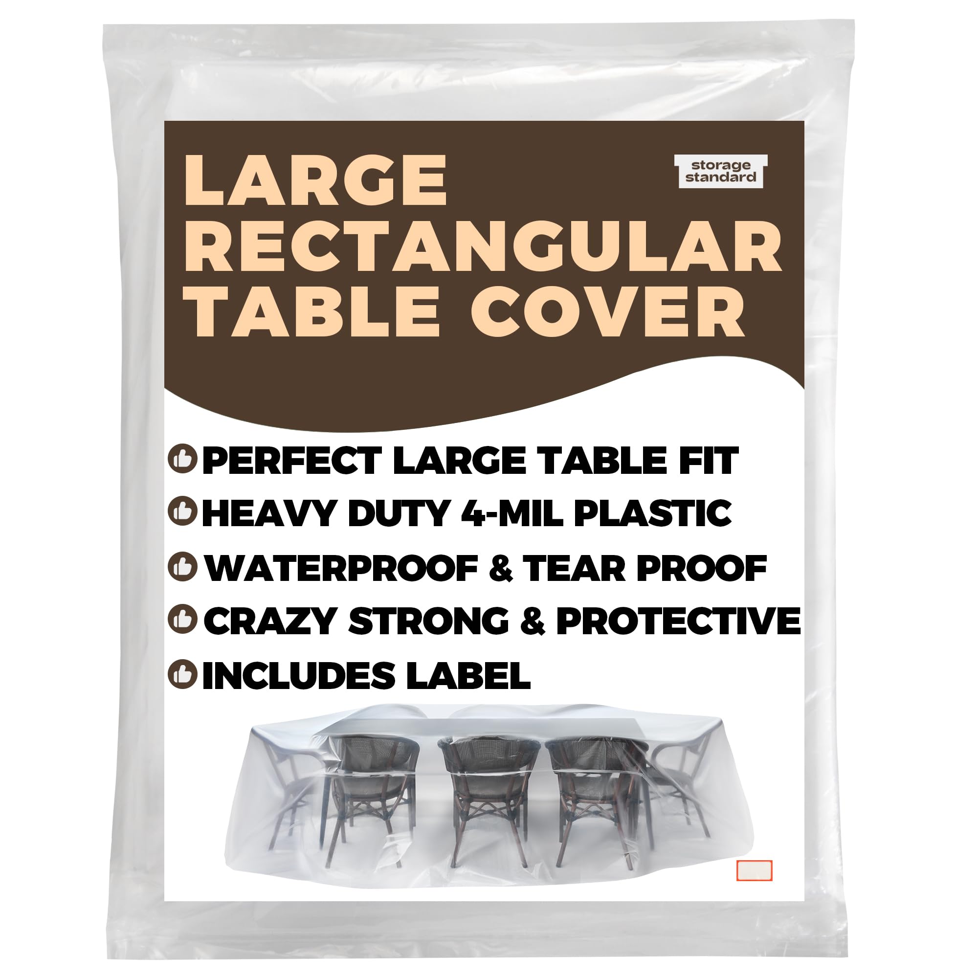 Storage Standard large outdoor furniture cover protects table and chairs during storms.