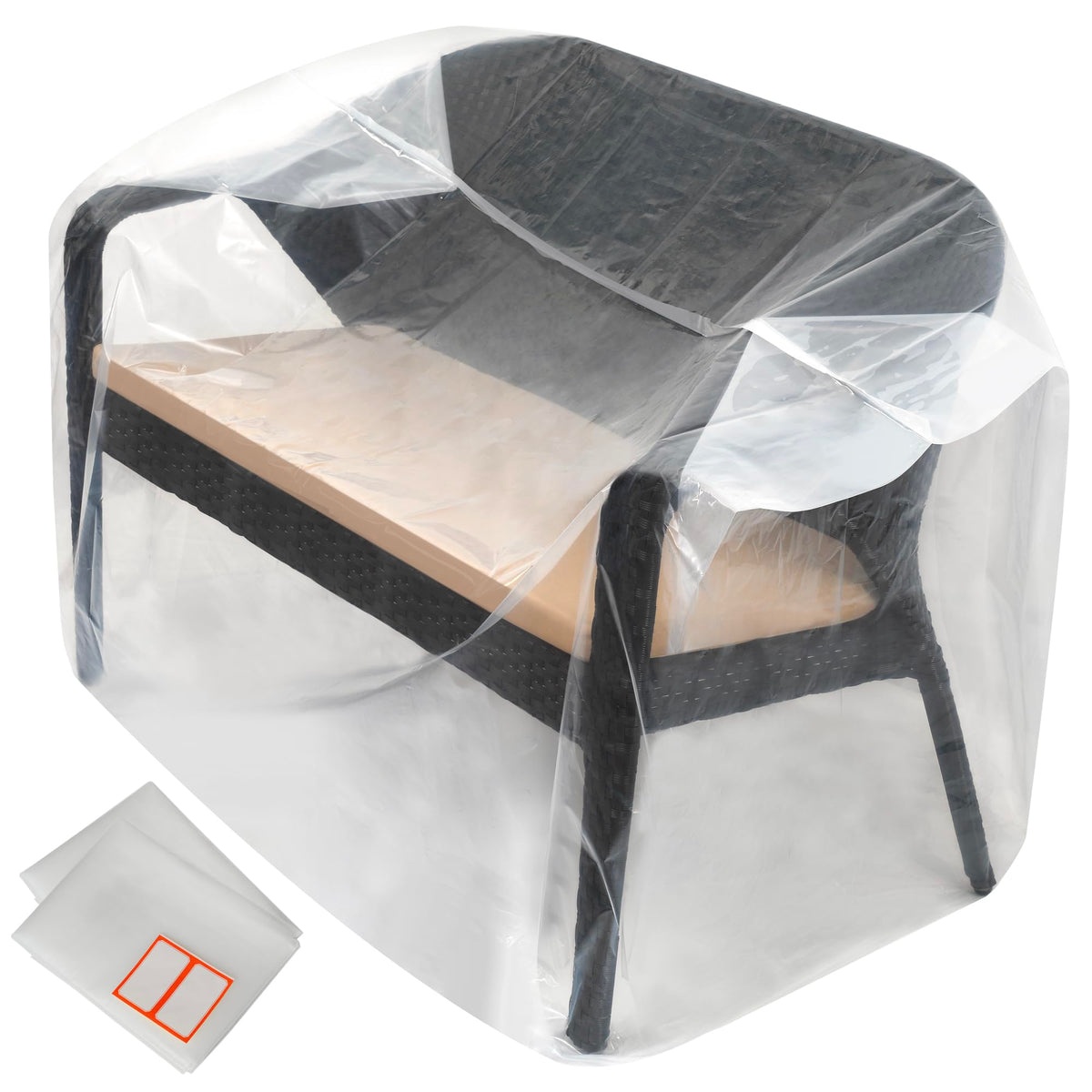 Storage Standard 2-pack clear patio loveseat cover protects furniture from dust and rain.