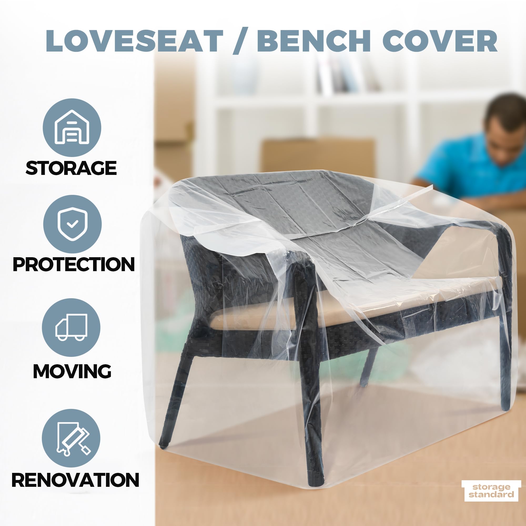 Storage Standard cushion cover for outdoor furniture protects against dust and moisture.