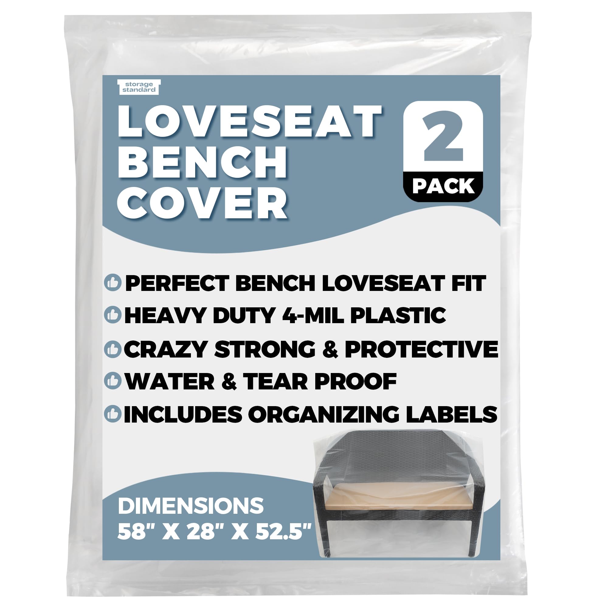 Storage Standard outdoor bench cover waterproof 58x28x52.5 for year-round protection.