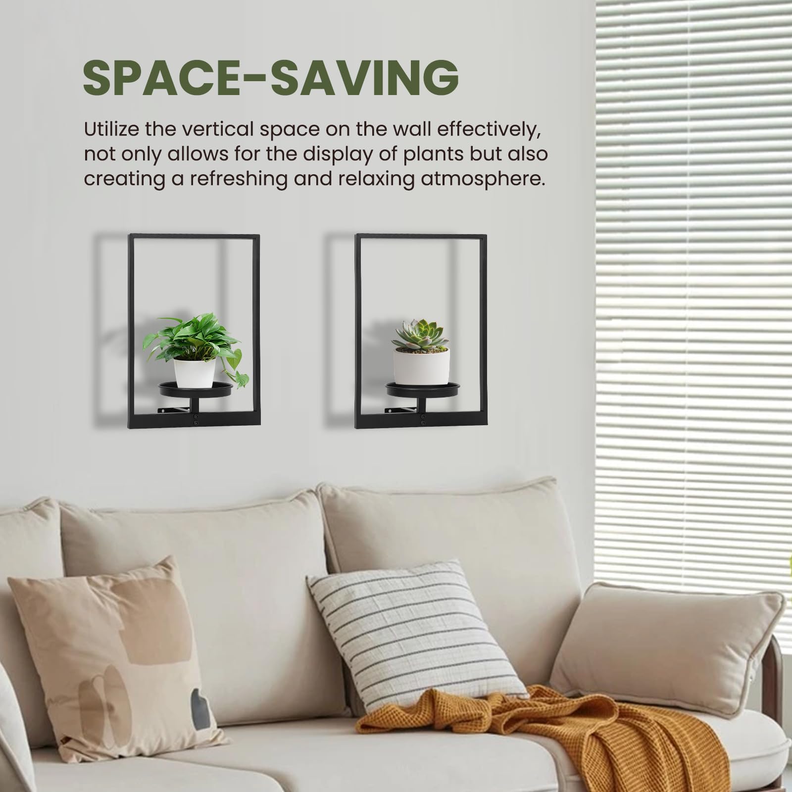 Storenization window shelves help organize greenery on vertical surfaces.