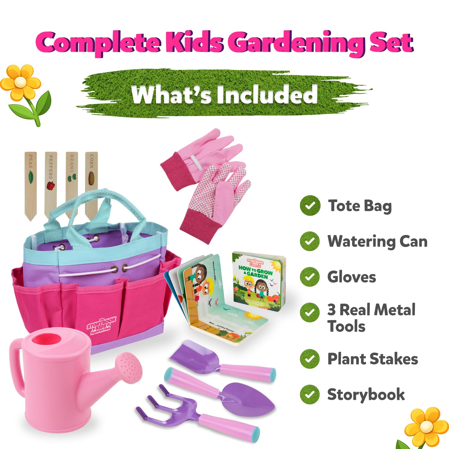 The Storybook Kids Explorers Club pink watering can makes gentle, kid-friendly watering easy.