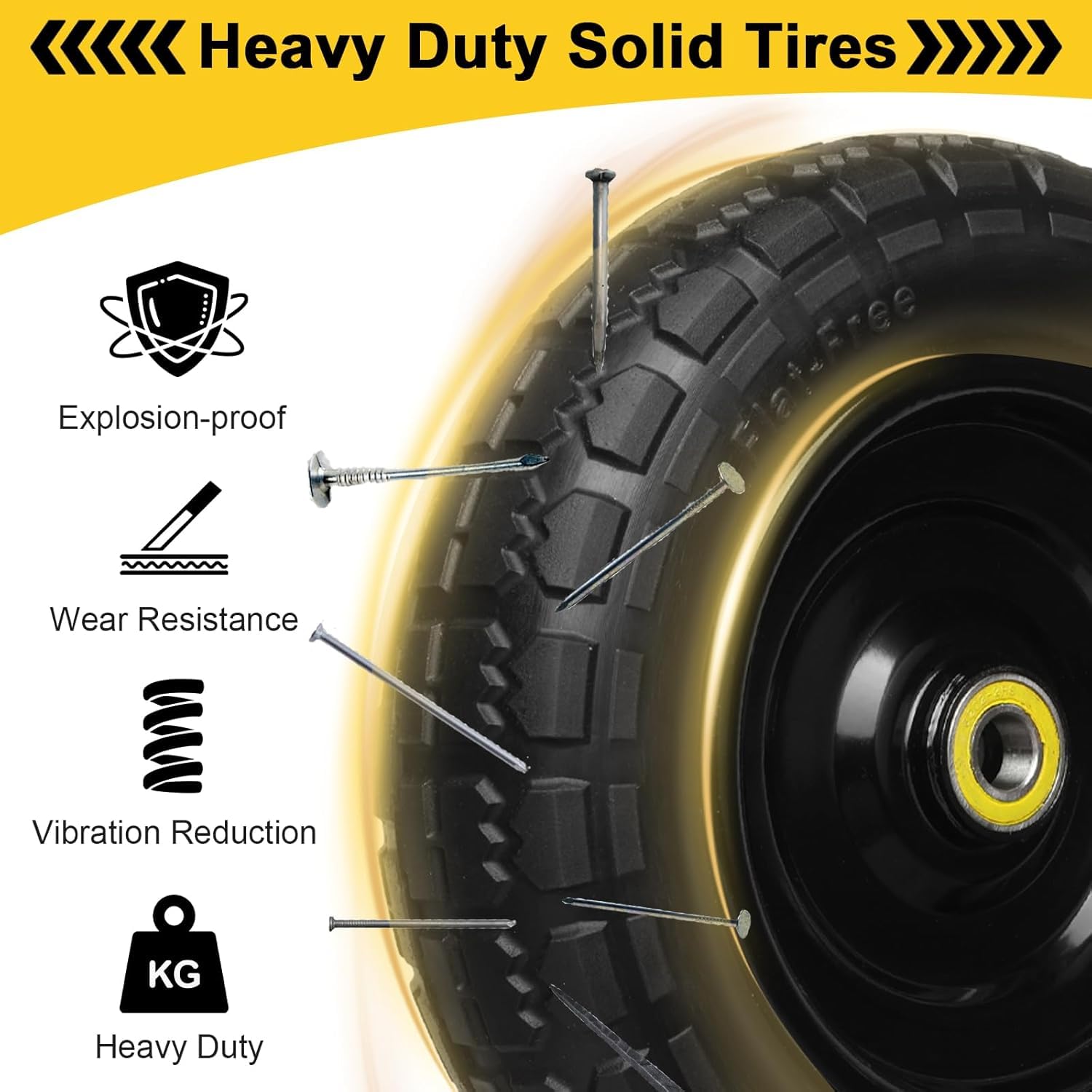 Storystore 10-inch solid rubber tires side view highlighting smooth roll for wagons.
