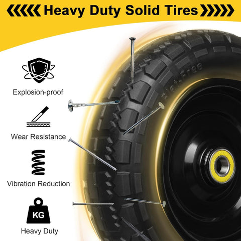 Storystore 10-inch solid rubber tires side view highlighting smooth roll for wagons.