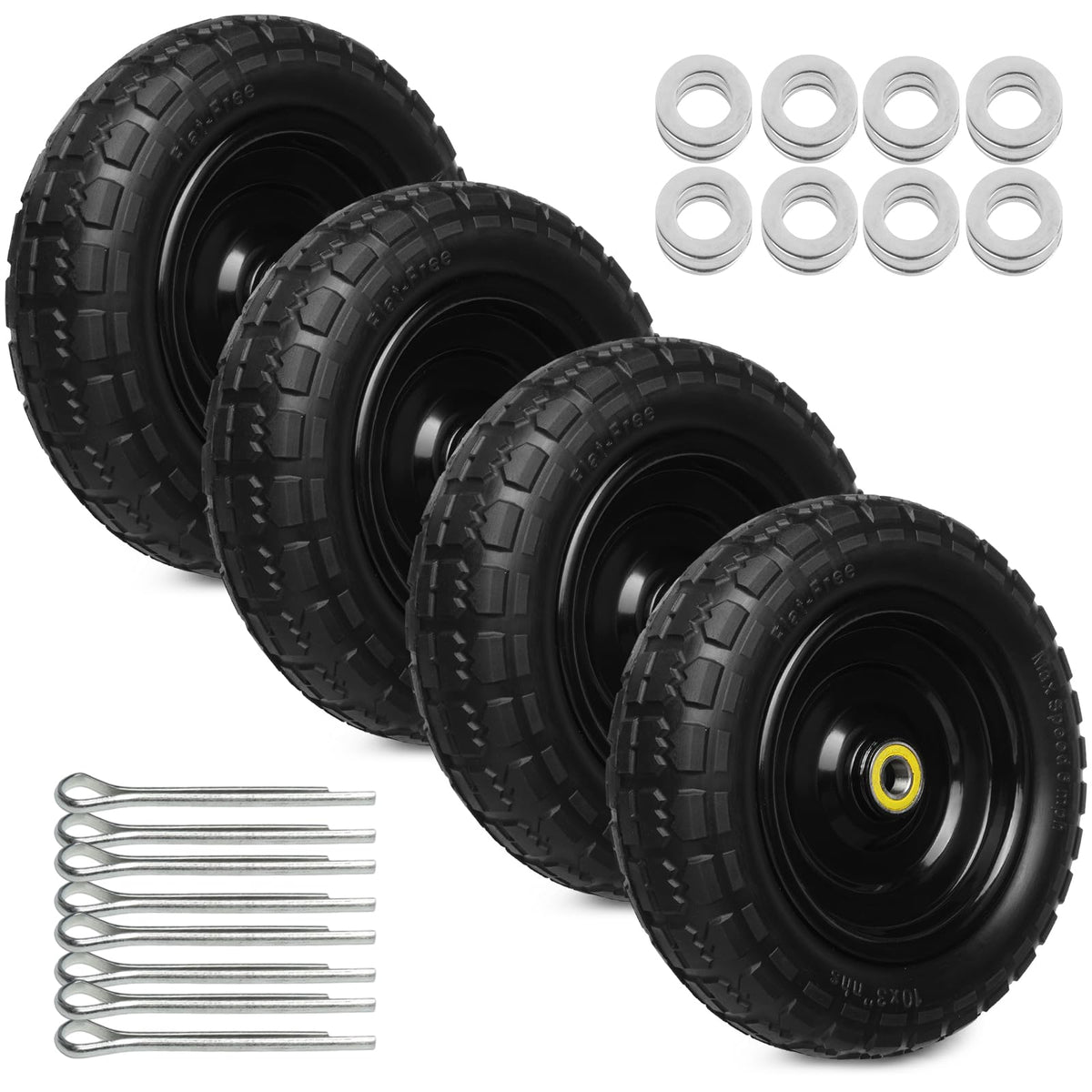 Storystore 13-inch solid rubber tire side view for four-pack, durable for daily cart use.