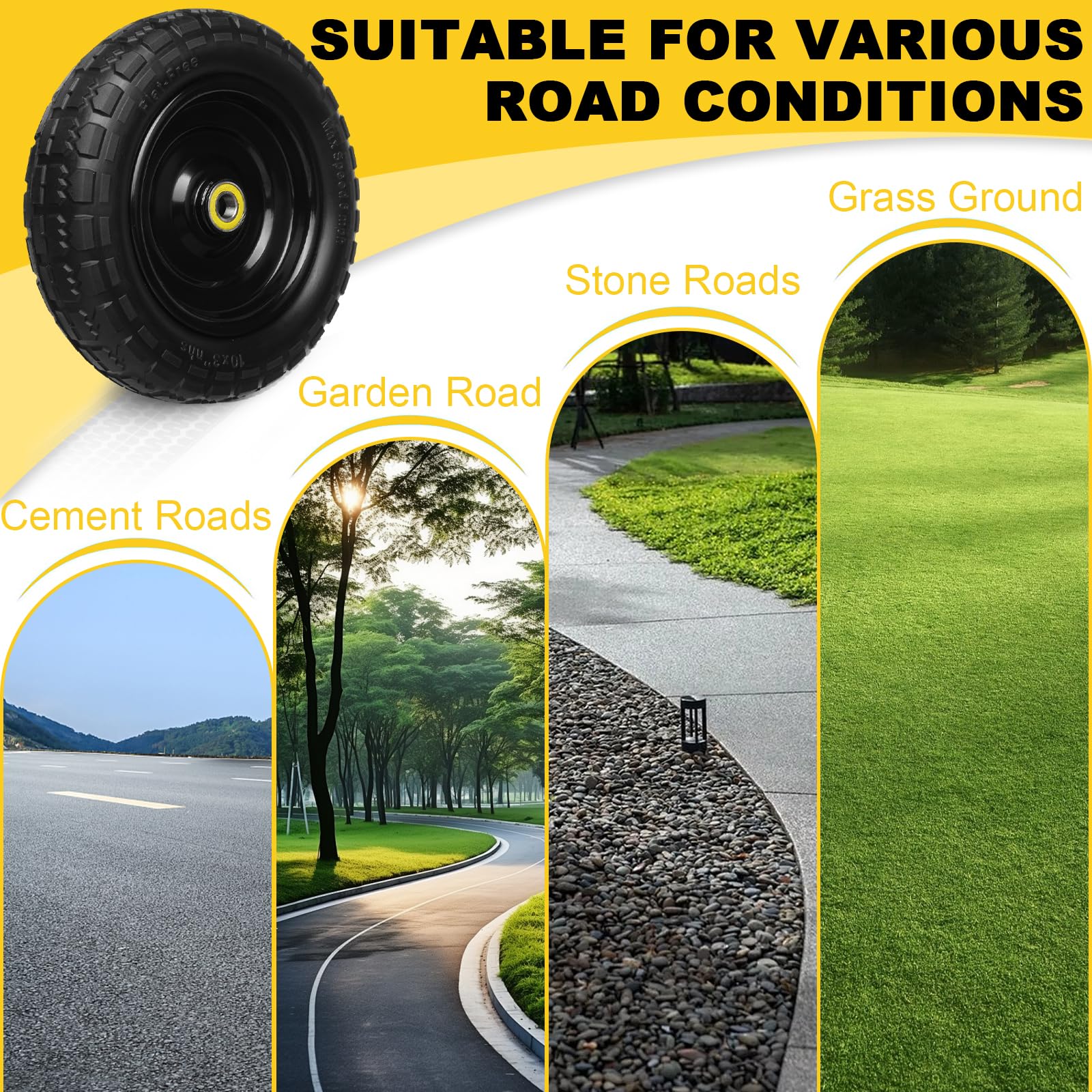 Storystore GOR-compatible tire side view, ideal for wheelbarrows and trolleys.