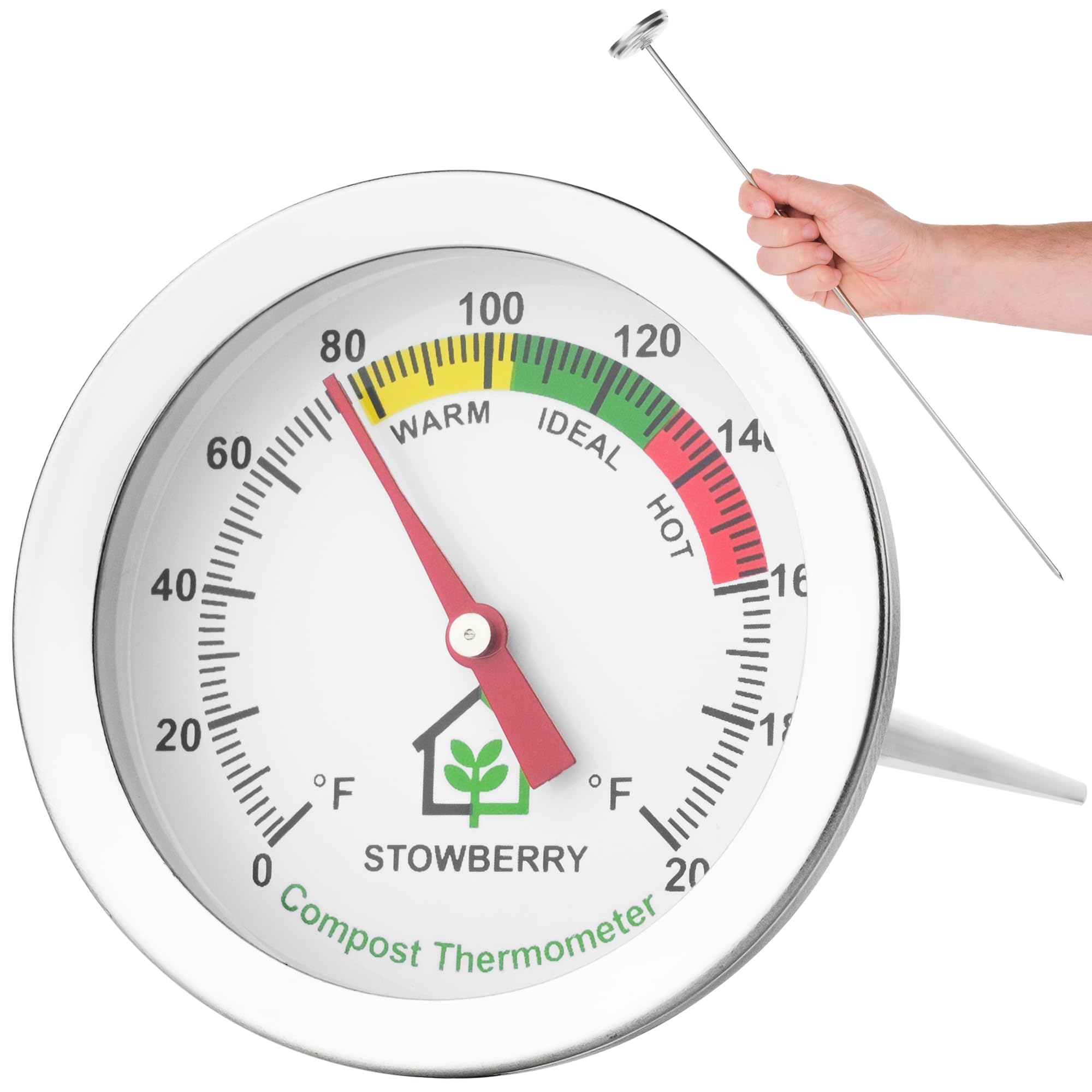STOWBERRY compost thermometer with a 20-inch probe for deep pile readings