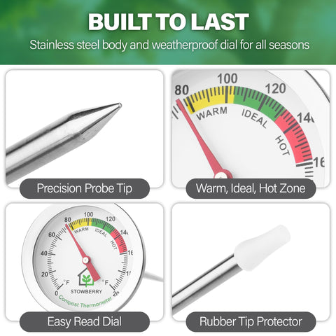 STOWBERRY thermometer with clear 2-inch dial and zone indicators